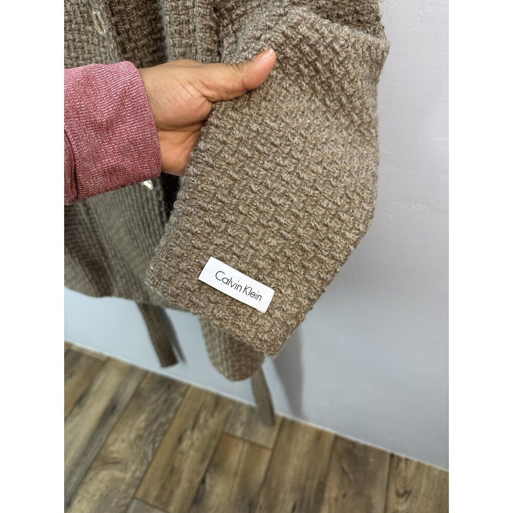 Women’s Calvin Klein Double Breasted Brown Wool Blend Belted Coat Size Small - Picture 10 of 16